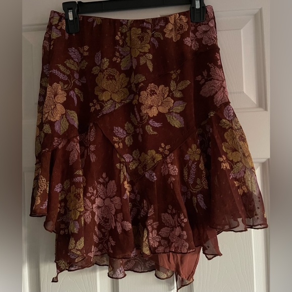 Free People Milly Asymmetrical Floral Mini Skirt Copper Brown Size XS NWOT - Picture 4 of 8